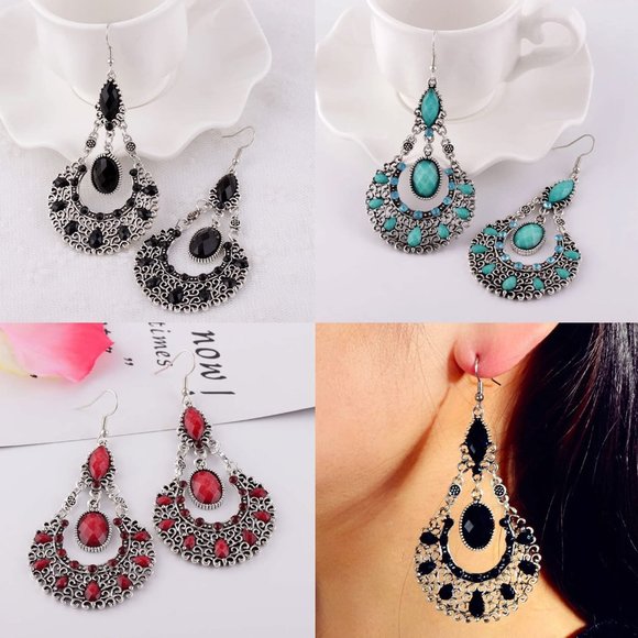 NEW 8 Pairs Boho  Dangle Earrings for Women - Vintage Turquoise Western … - Picture 4 of 6